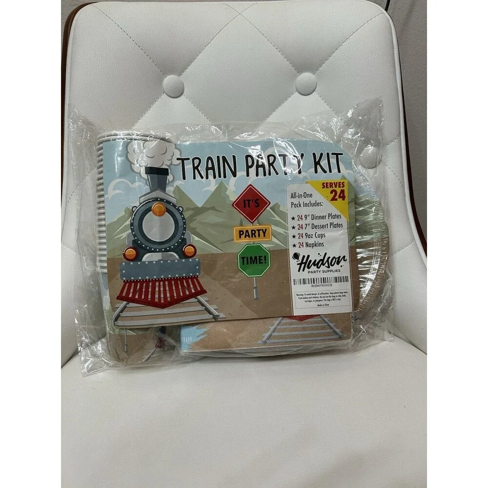 Hudson Train Party Supply Kit for 24 Guests w/ Plates, Cups & Napkins
